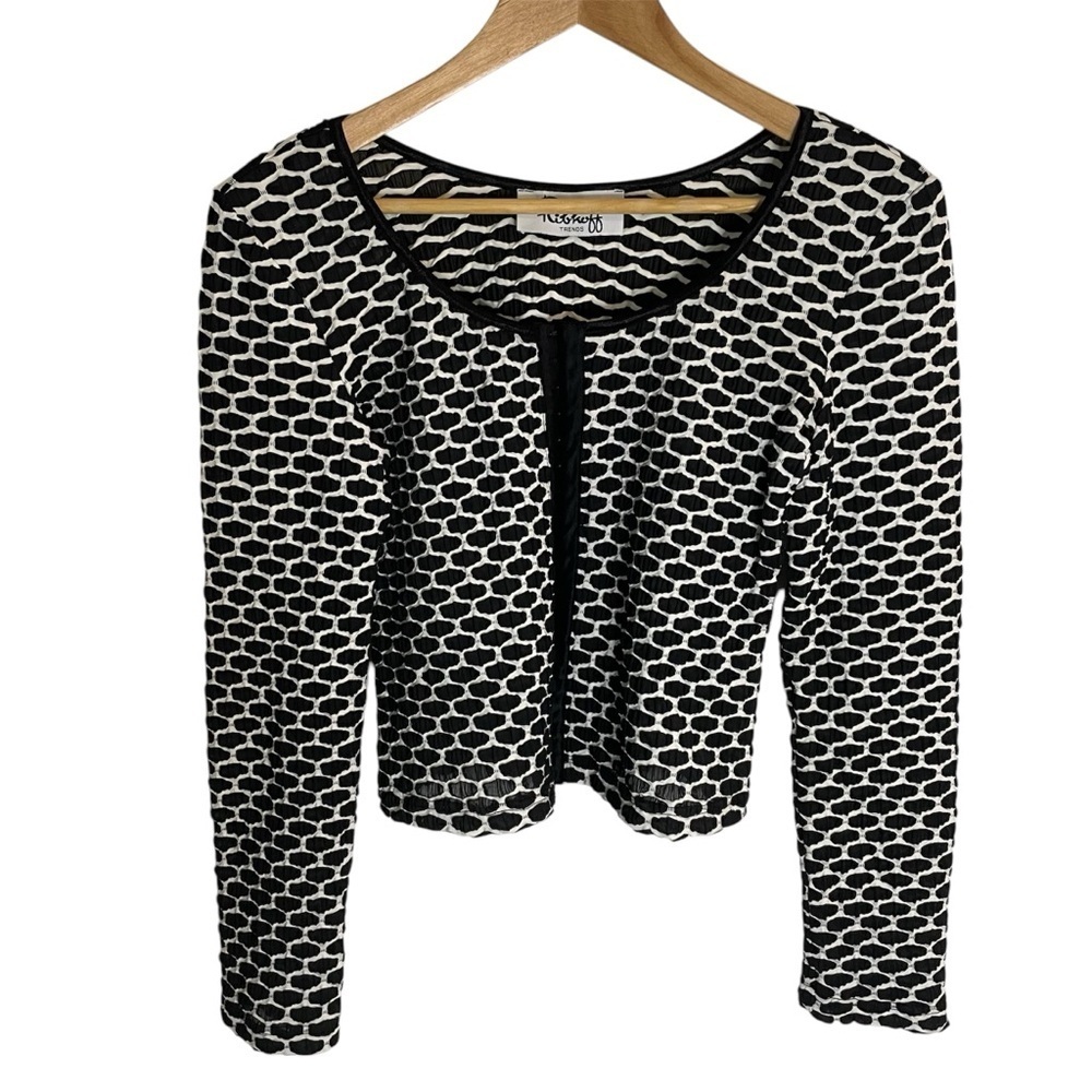 Vtg Ribkoff Black & White Patterned top with Hook & Eye Fasteners No Size Listed